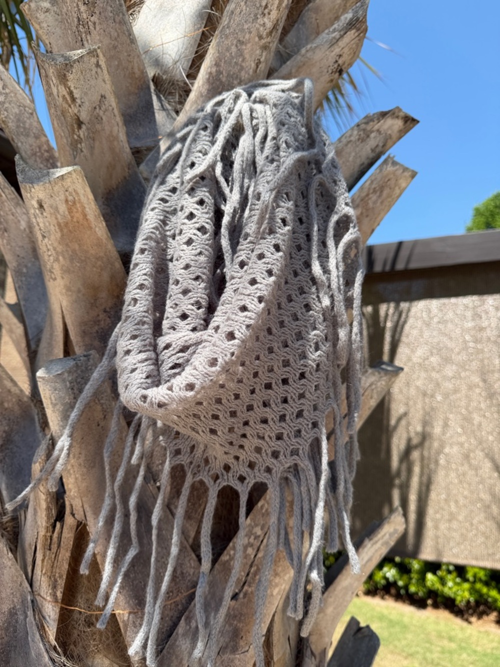 Knit Fringe Scarf in Light Gray